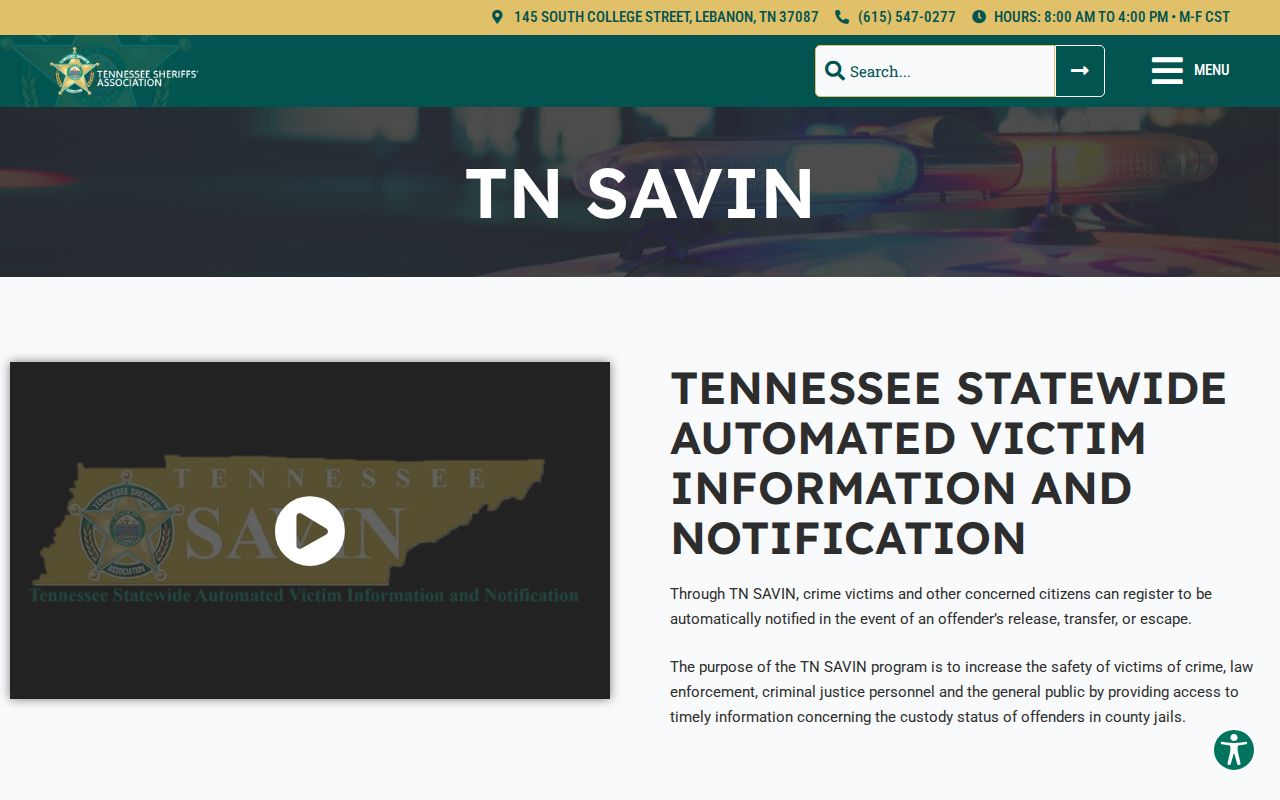 Tennessee SAVIN information for Overton County custody alerts