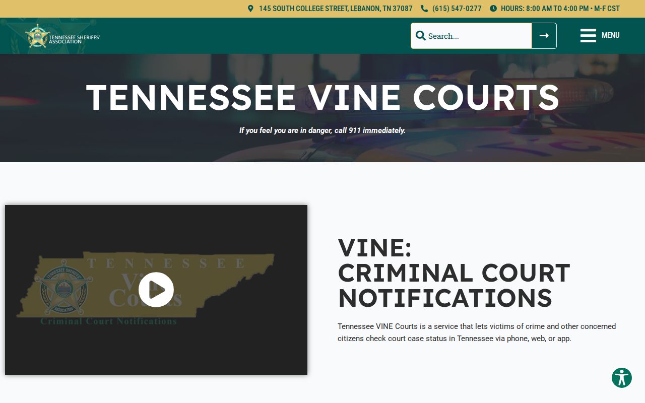 Tennessee VINE Courts notification information for Overton County