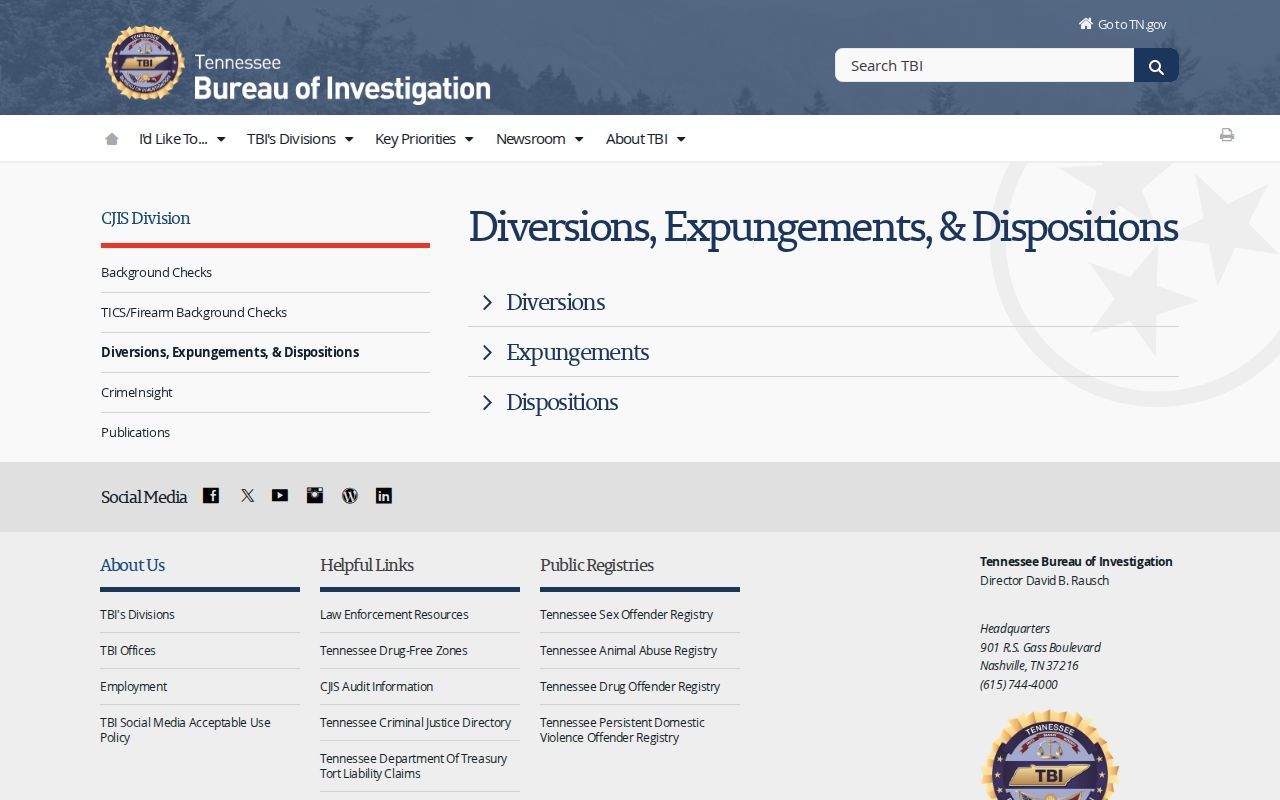 Tennessee expungement information for Overton County arrest records